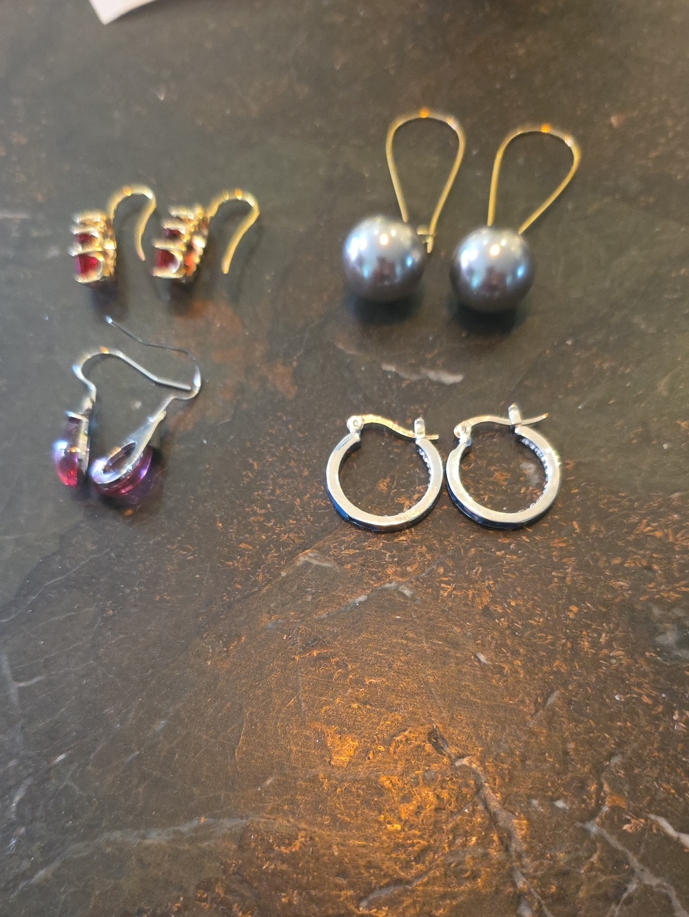 Gold-Tone Gray Pearl Drop Earrings - Unbranded